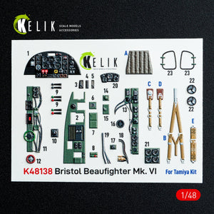Kelik K48138 Bristol Beaufighter Mk.VI - interior 3D decals for Tamiya kit 1/48