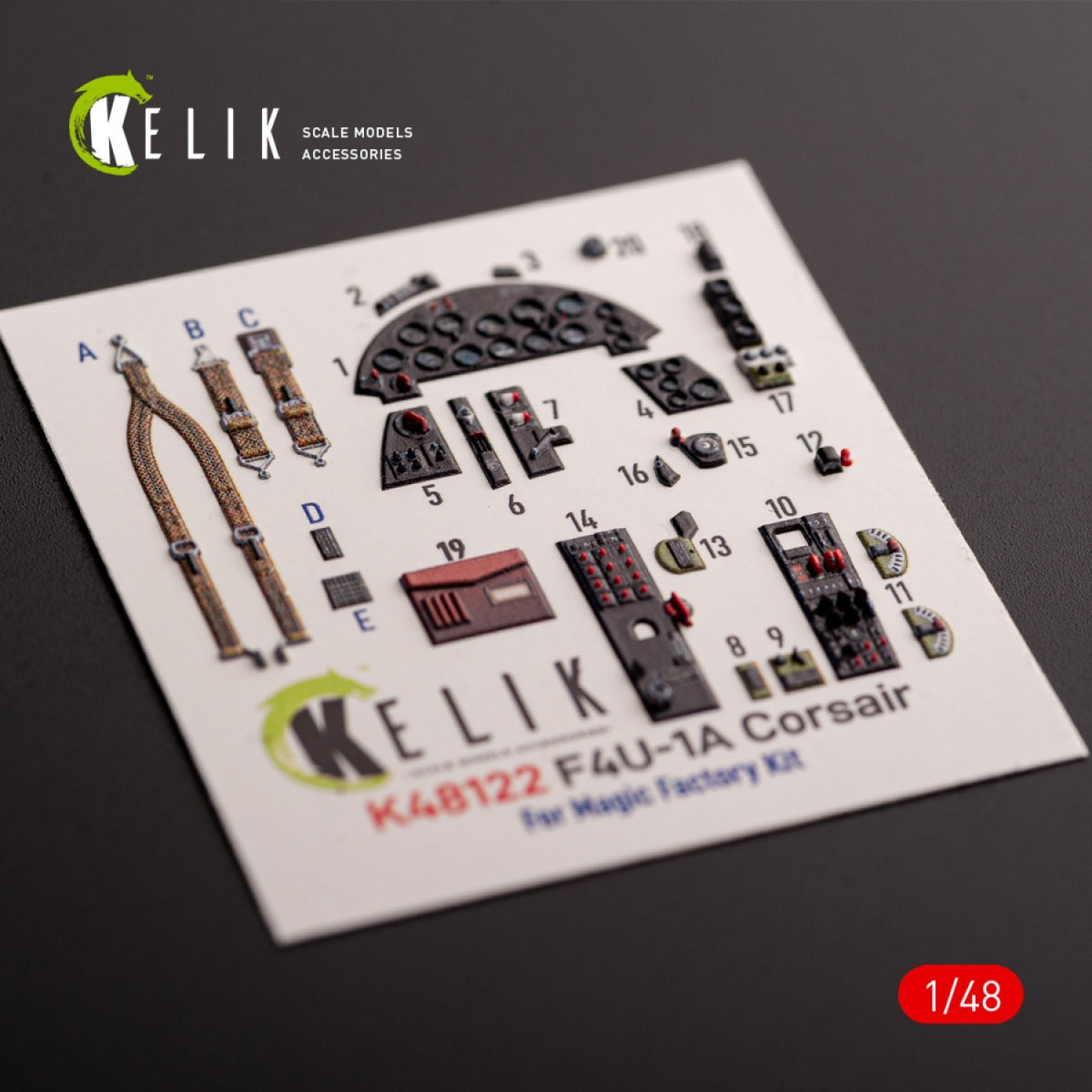 KELIK K48122 F4U-1A Corsair - interior 3D decals for Magic Factory kit 1/48