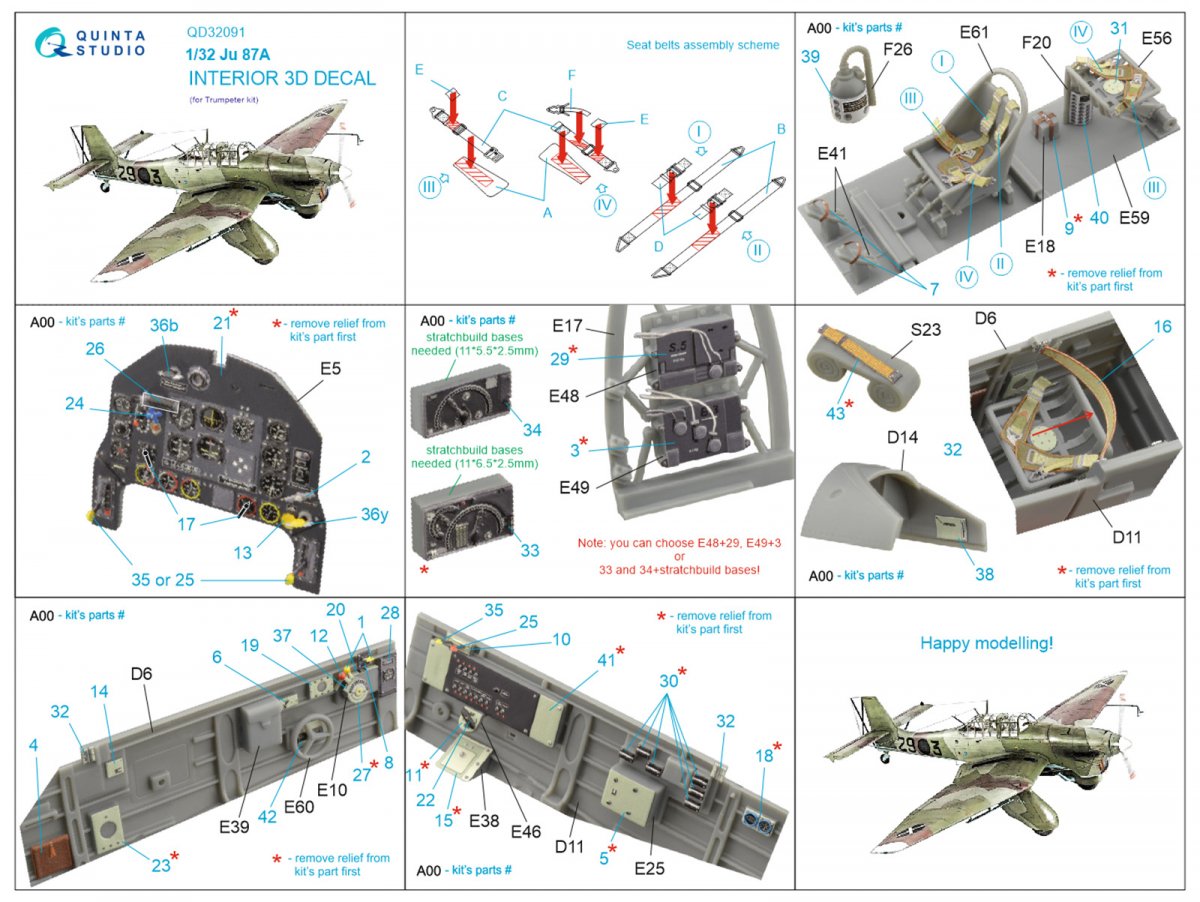 Intérieur imprimé en 3D et coloré sur papier décalcomanie Quinta Studio QD32091 Ju 87A (Trumpeter) 1/32 – Bild 6