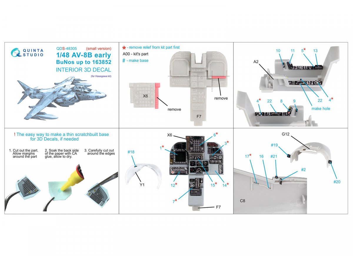 Quinta Studio QDS-48305 AV-8B Early 3D-Printed &amp;amp; coloured Interior on decal paper (Hasegawa) (Small version) 1/48 – zdjęcie 2