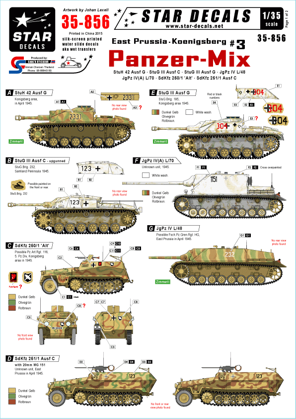 Star Decals 35-856 Prusse-Orientale/Koenigsberg 3 1/35