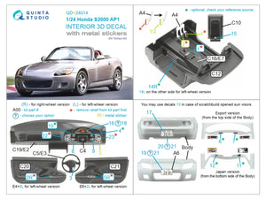 Quinta Studio QD+24014 Honda S2000 AP1 3D-Printed &amp; coloured Interior on decal paper (Tamiya) (with metal sticker parts) 1/35
