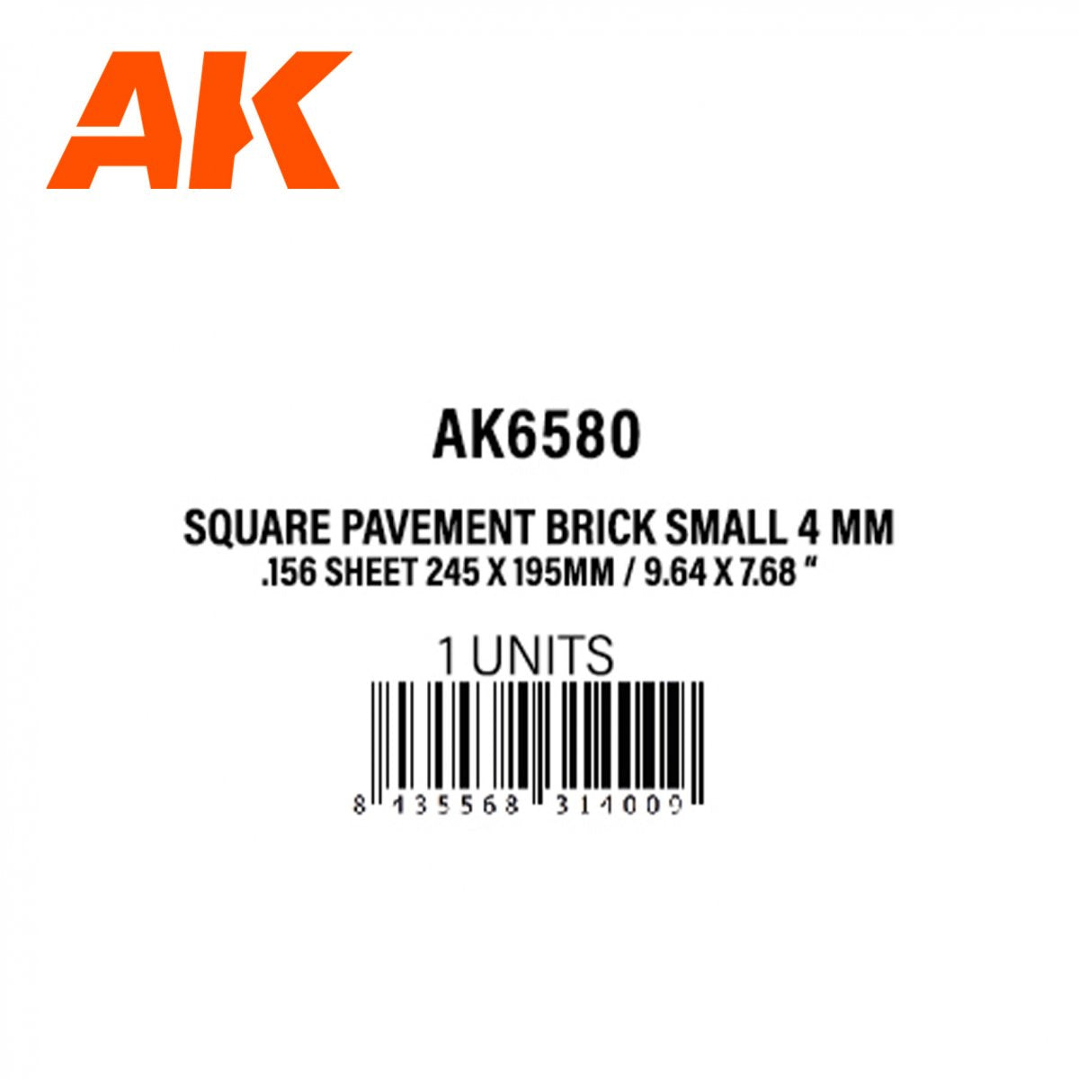 AK Interactive AK6580 BRIQUE DE PAVAGE CARRÉE PETITE 4 MM / 0,156 FEUILLE 245 X 195MM / 9,64 X 7,68 “ FEUILLE DE STYRÈNE TEXTURÉE – 1 UNITÉ – immagine 3