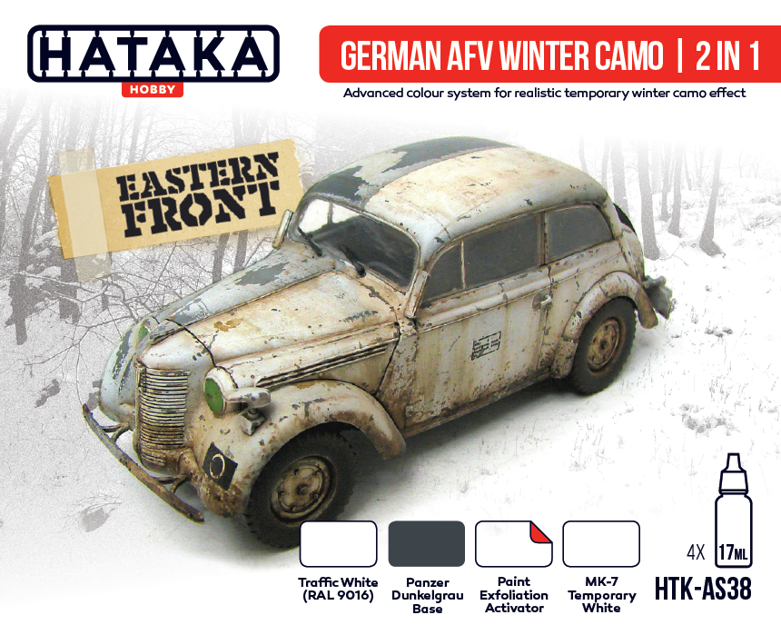 Peinture de camouflage hivernal Hataka HTK-AS38 pour véhicules blindés allemands 2 en 1 (4 x 17 ml)