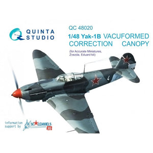 Quinta Studio QC48020 Verrière transparente thermoformée de correction pour Yak-1B, 1 pièce (pour maquettes Accurate Miniatures/Zvezda/Eduard), échelle 1/48