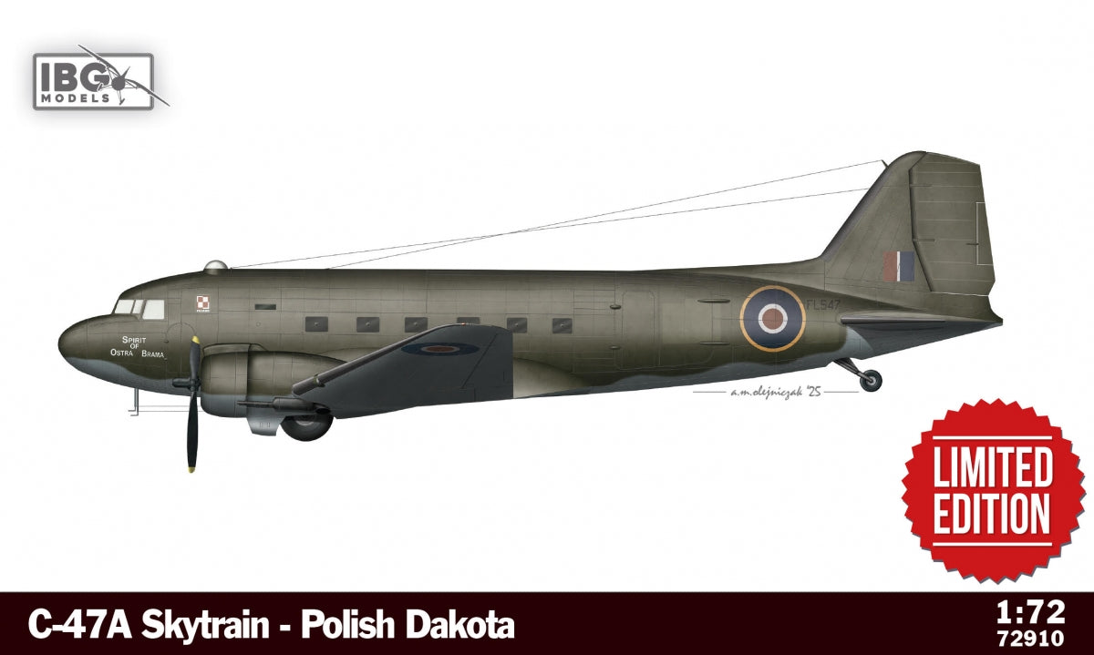 IBG 72910 C-47A Skytrain - Polish Dakota - ( Hobby Boss plastic ) ( new decals set for 9 painting schemes ) 1/72