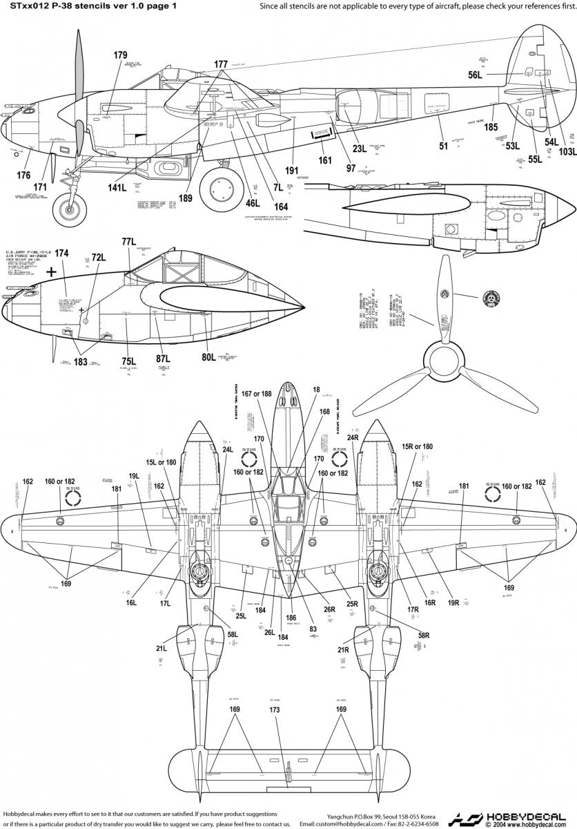 HobbyDecal ST48012V1 Pochoirs P-38 version 1 1/48 – image 2
