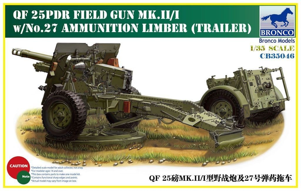 Bronco CB35046 QF 25 pdr Field Gun Mk. II/I avec porte-munitions n° 27 (remorque) (1/35)