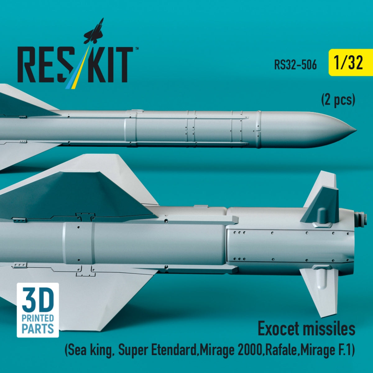 Missiles Exocet RESKIT RS32-0506 (2 pièces) (Sea King, Super Étendard, Mirage 2000, Rafale, Mirage F.1) (Impression 3D) 1/32 – image 3