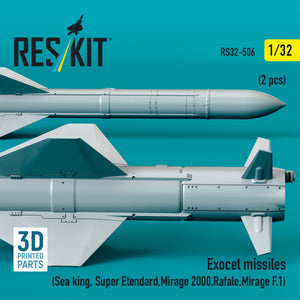Missiles Exocet RESKIT RS32-0506 (2 pièces) (Sea King, Super Étendard, Mirage 2000, Rafale, Mirage F.1) (Impression 3D) 1/32 – image 3
