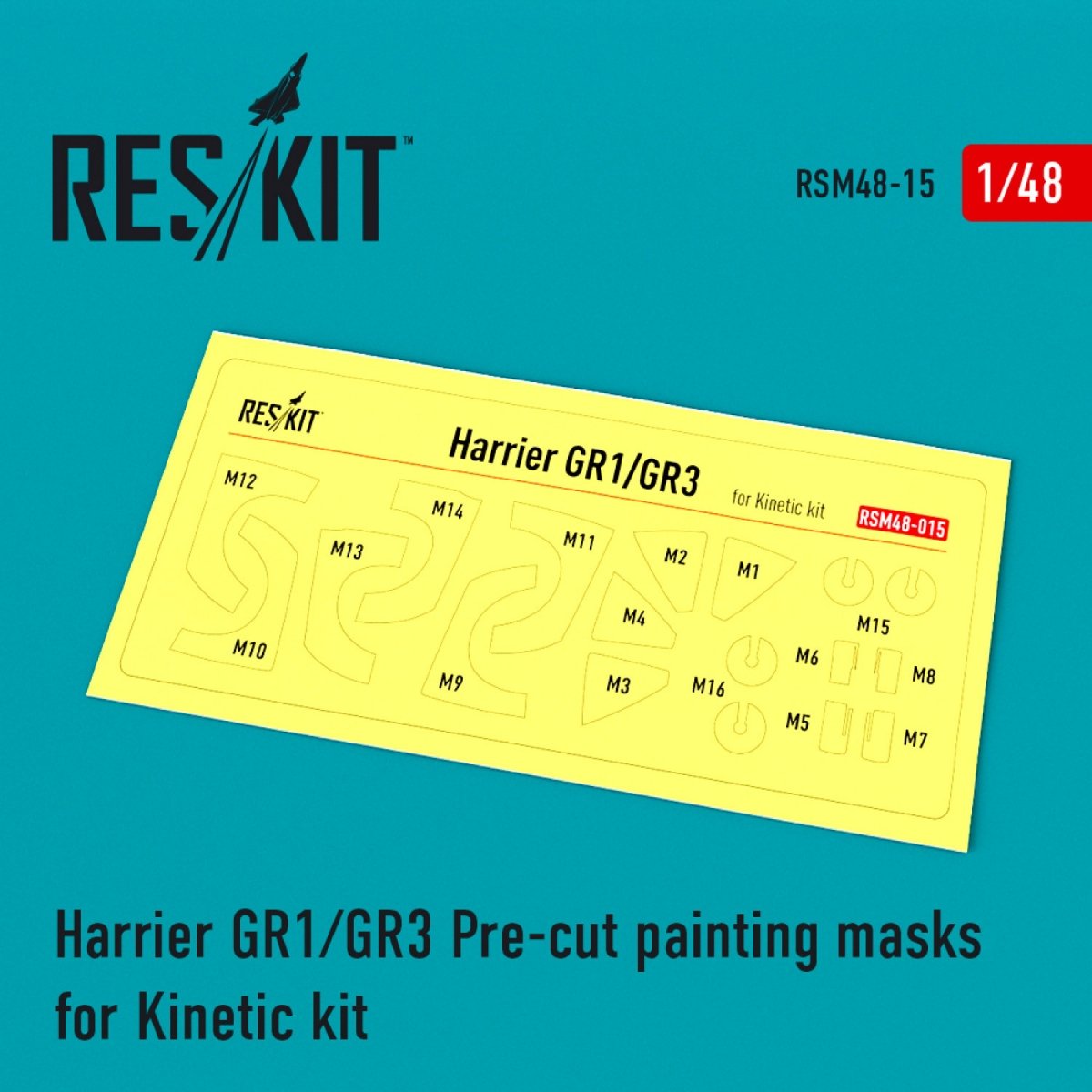 Masques de peinture prédécoupés RESKIT RSM48-0015 HARRIER GR1/GR3 pour maquette Kinetic 1/48