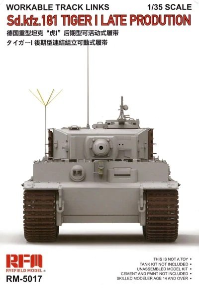 Maquette Rye Field 5017 Sd.Kfz. 181 Tiger I, chenilles fonctionnelles, échelle 1/35