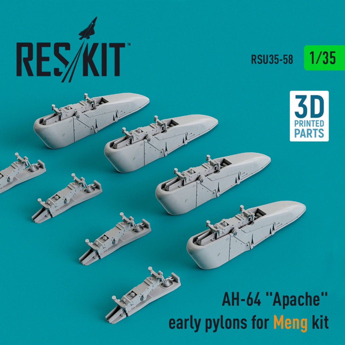 RESKIT RSU35-0058 AH-64 « APACHE » PYLÔNES INITIAUX POUR MAQUETTE MENG (IMPRIMÉS EN 3D) 1/35