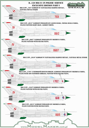 Décalcomanies ModelMaker D48150 MiG-21 en service polonais, édition exclusive, partie I, échelle 1/48