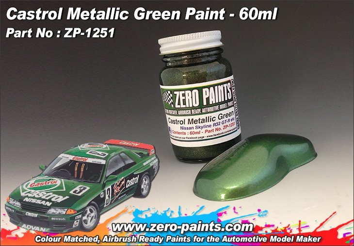 Peinture métallisée vert Castrol ZP-1251 de Zero Paints (Nissan Skyline Gr.N, Primera JTCC, etc.) 60 ml