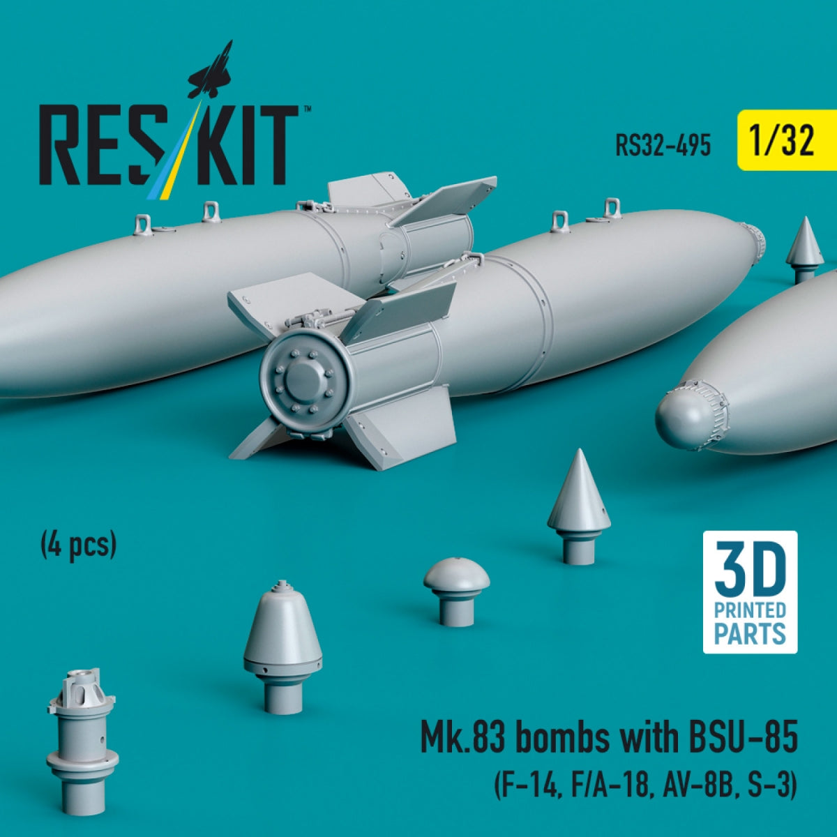 RESKIT RS32-0495 Bombes Mk.83 avec BSU-85 (4 pièces) (impression 3D) 1/32 – image 2