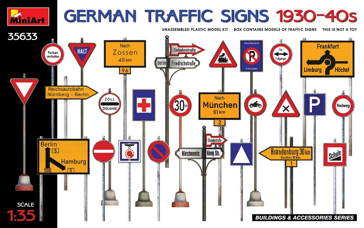 MiniArt 35633 SIGNAUX DE SIGNALISATION ALLEMAND ANNÉES 1930-40 1/35