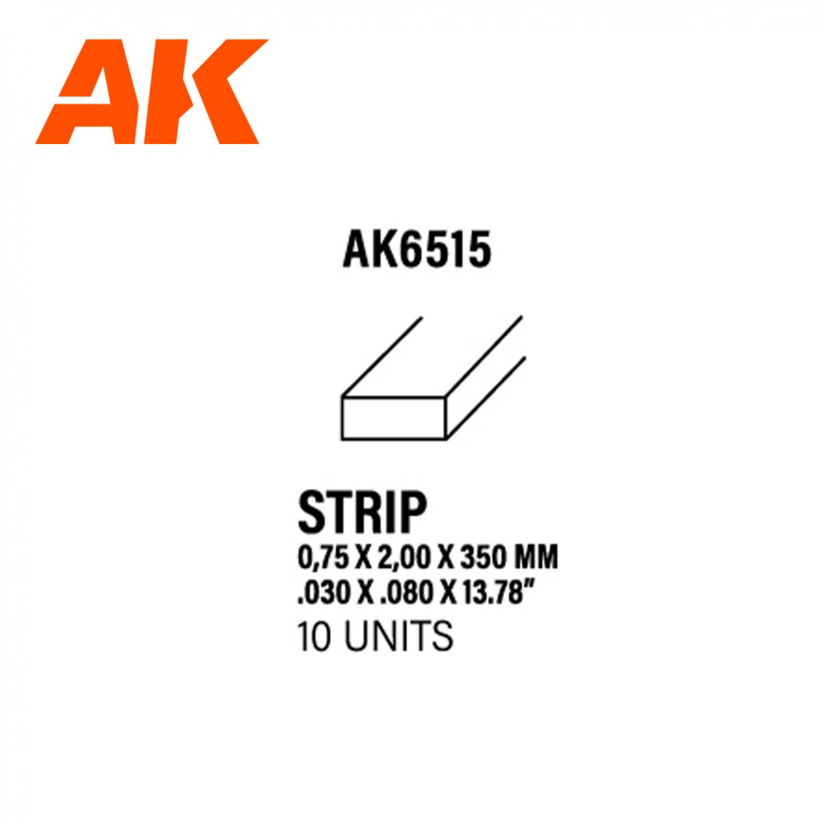 AK Interactive AK6515 BANDES 0,75 X 2,00 X 350MM – BANDE DE STYRÈNE – (10 UNITÉS)
