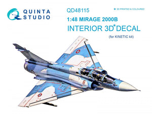 Intérieur imprimé en 3D et coloré sur papier décalcomanie Quinta Studio QD48115 Mirage 2000B (pour kit Kinetic) 1/48