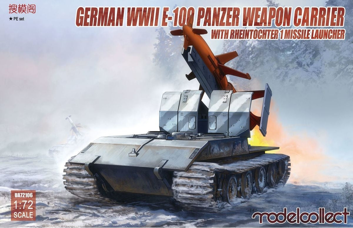 Modelcollect UA72106 Transporteur de chars allemand E-100 de la Seconde Guerre mondiale avec lance-missiles Rheintochter 1 1/72