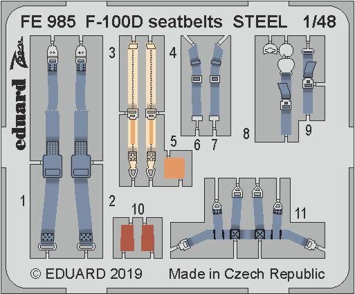 Ceintures de sécurité Eduard FE985 F-100D en acier, échelle 1/48, Trumpeter