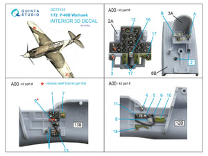 Intérieur coloré imprimé en 3D sur papier décalcomanie Quinta Studio QD72133 P-40B (Airfix) 1/72 – imagen 2