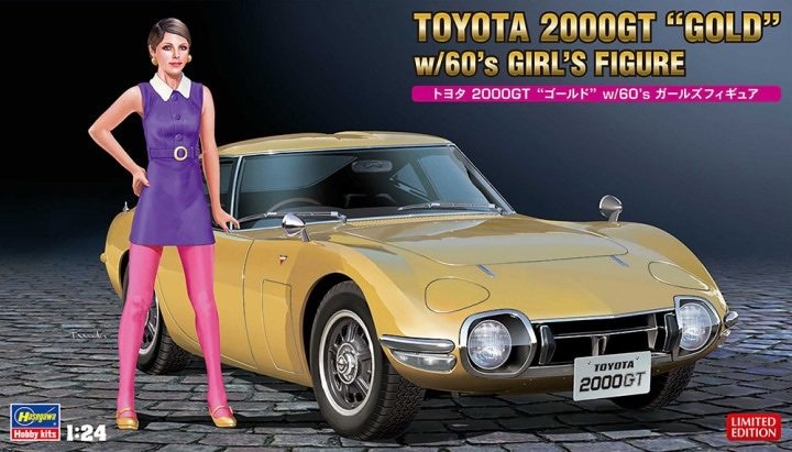 Hasegawa SP533 Toyota 2000GT « Or » avec figurine de jeune fille des années 60, échelle 1/24