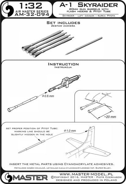 Master AM-32-094 A-1 Skyraider - Canons de 20 mm avec cache-flammes et tube de Pitot 1/32 – image 3