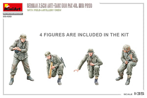MiniArt 35400 Canon antichar allemand de 7,5 cm PAK 40. Production moyenne avec équipe d&amp;#39;artillerie de campagne 1/35  – image 2