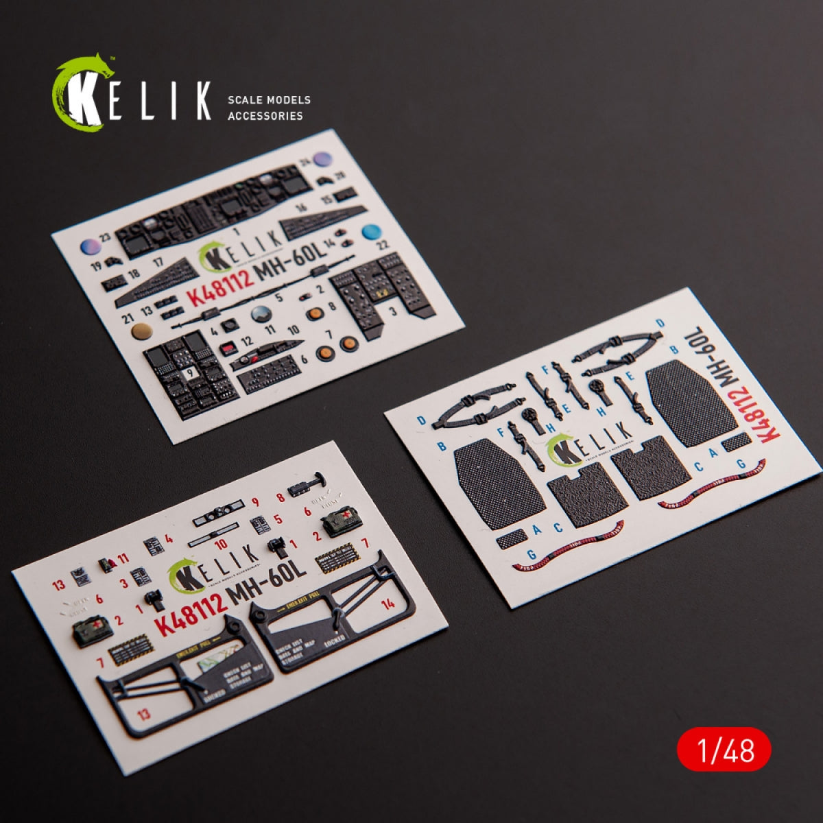KELIK K48112 MH-60L Black Hawk - décalcomanies 3D intérieures pour kit ICM 1/48