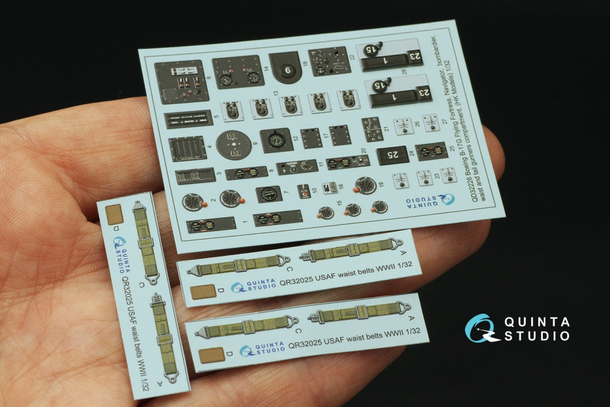 Maquette Quinta Studio QD32226 des compartiments navigateur, bombardier, mitrailleur latéral et mitrailleur de queue du Boeing B-17G. Intérieur coloré imprimé en 3D (HK models) à l&amp;#39;échelle 1/32. – immagine 3