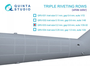 Rangées de rivets triples Quinta Studio QRV-033 (taille des rivets : 0,20 mm, écartement : 0,8 mm, convient à l’échelle 1/32), couleur blanche, longueur totale : 3,7 m / 12 pi