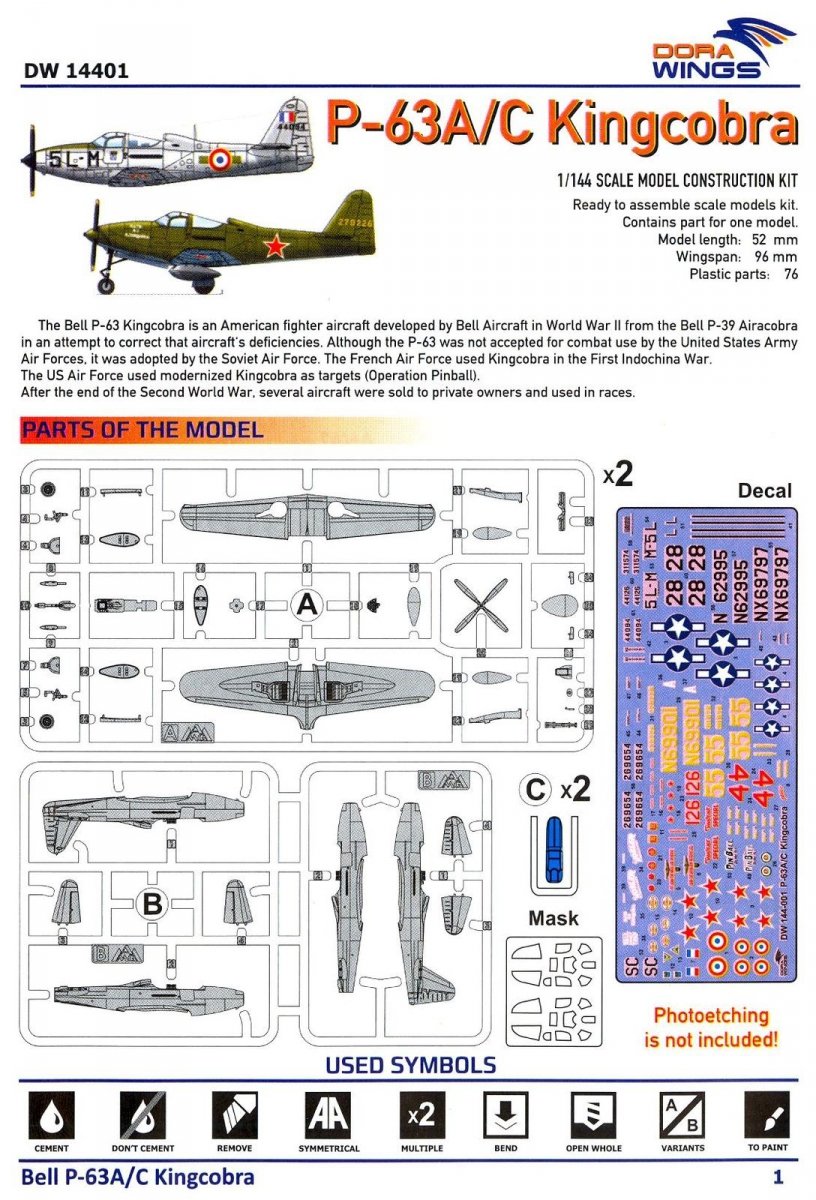 Dora Wings 14401 BELL P-63A P-63C KINGCOBRA Fighter KIT DOUBLE 1/144 – immagine 5