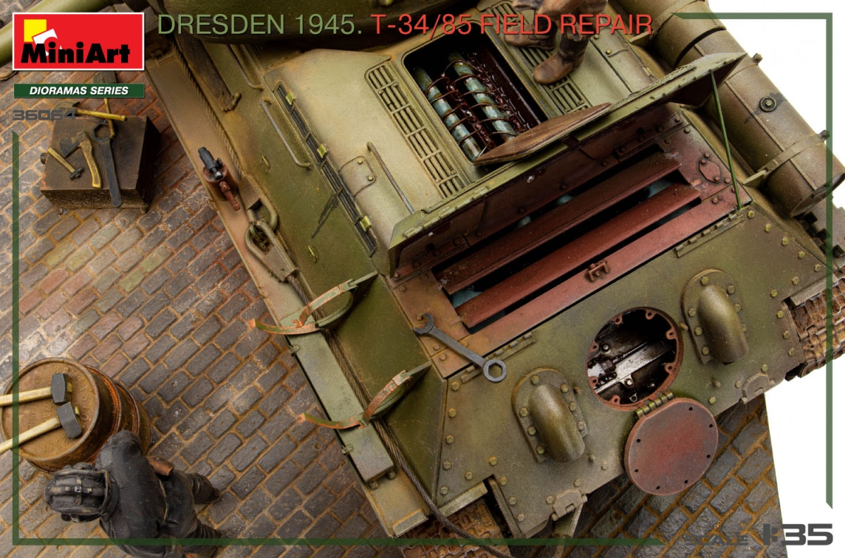 MiniArt 36064 Dresde 1945. Réparation de terrain T-34/85. Grand coffret 1/35