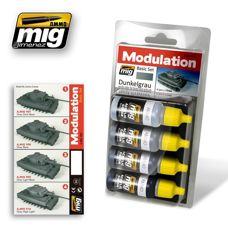 MUNITIONS de Mig Jimenez 7001 DUNKELGRAU MODULATION SET 4x17ml 