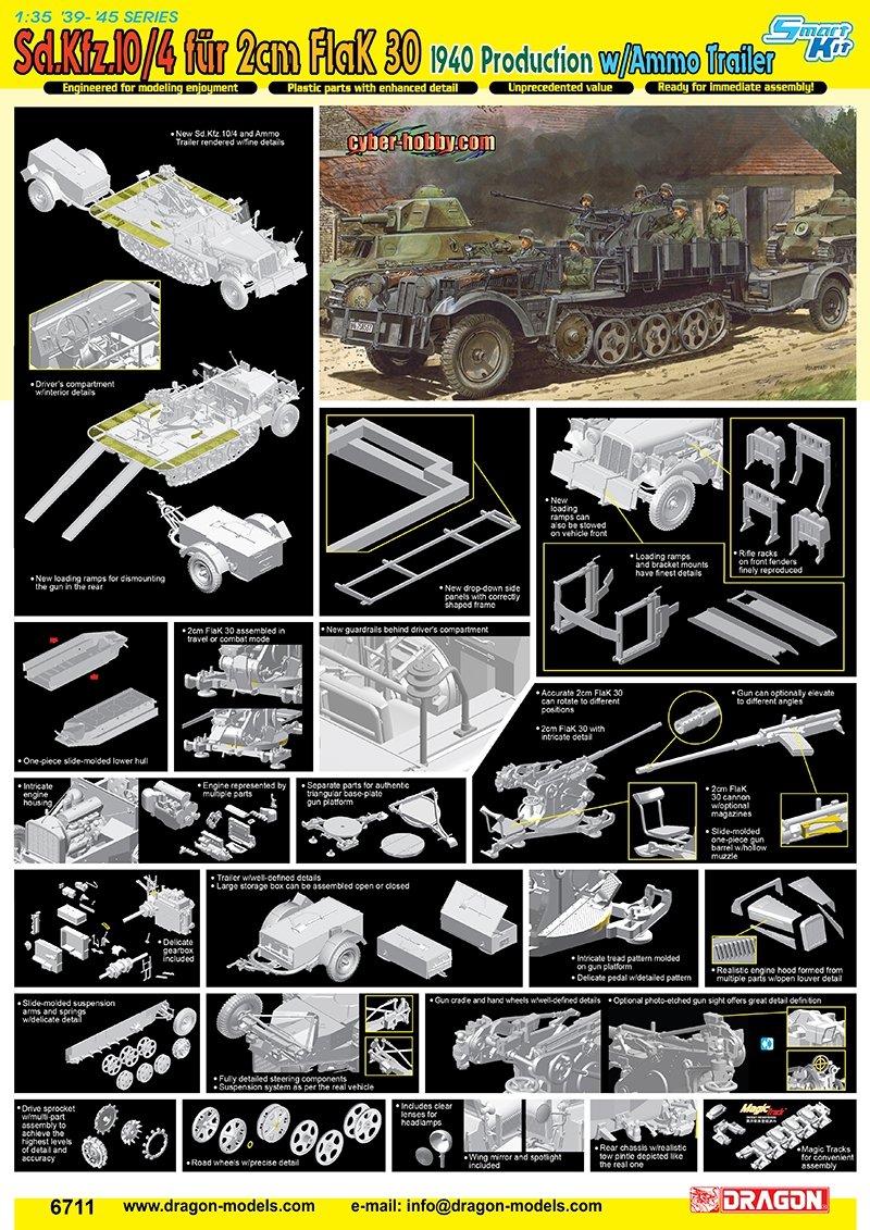 Dragon 6711 Sd.Kfz.10/4 fourrure 2 cm FlaK 30, 1940 Production avec remorque de munitions (1/35) – image 2