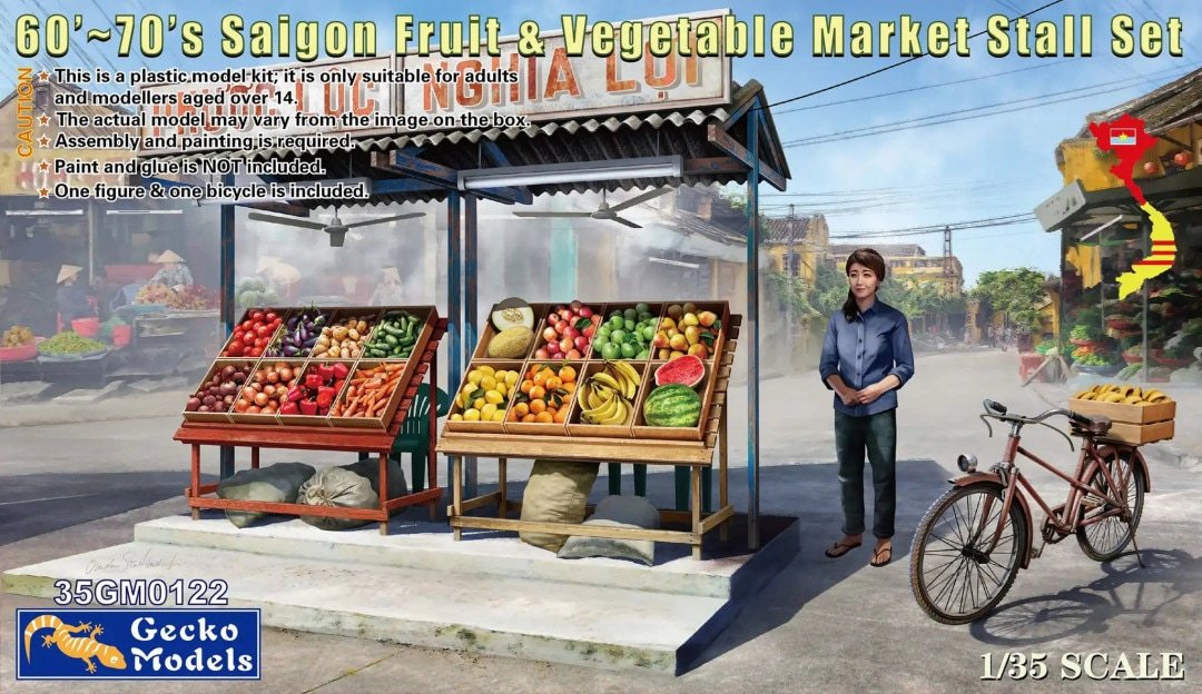 Gecko Models 35GM0122 60'-70's Saigon Fruit & Vegetable Market Stall Set 1/35
