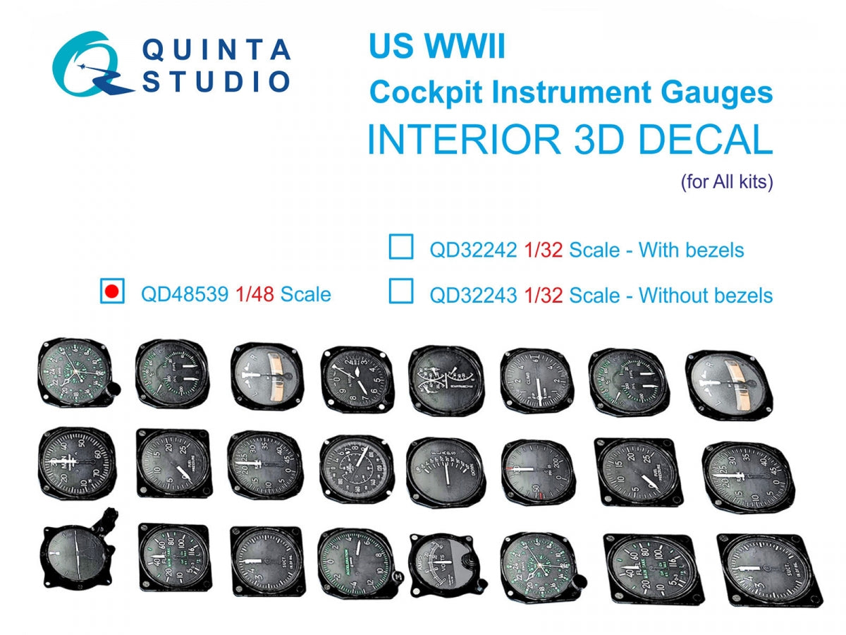Quinta Studio QD48539 US WWII Cockpit instrument gauges 3D-Printed &amp; colored Interior on decal paper (All Kits) 1/48