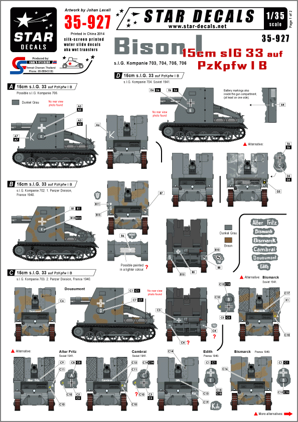 Star Decals 35-927 Bison I 15cm sIG 33 au PzKpfw IB 1/35 