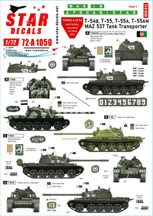 Star Decals 72-A1050 Guerre en Afghanistan n° 1. T-54B, T-55, T-55A, T-55AM et MAZ-537 1/72