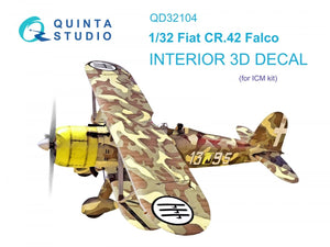 Intérieur imprimé en 3D et coloré sur papier décalcomanie (ICM) Quinta Studio QD32104 Fiat CR.42 1/32