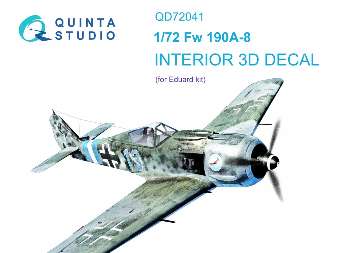 Quinta Studio QD72041 Fw 190A-8 3D-Printed &amp; colored Interior on decal paper (Eduard) 1/72