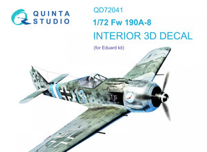 Intérieur imprimé en 3D et coloré sur papier décalcomanie (Eduard) pour Fw 190A-8 (Quinta Studio QD72041), échelle 1/72