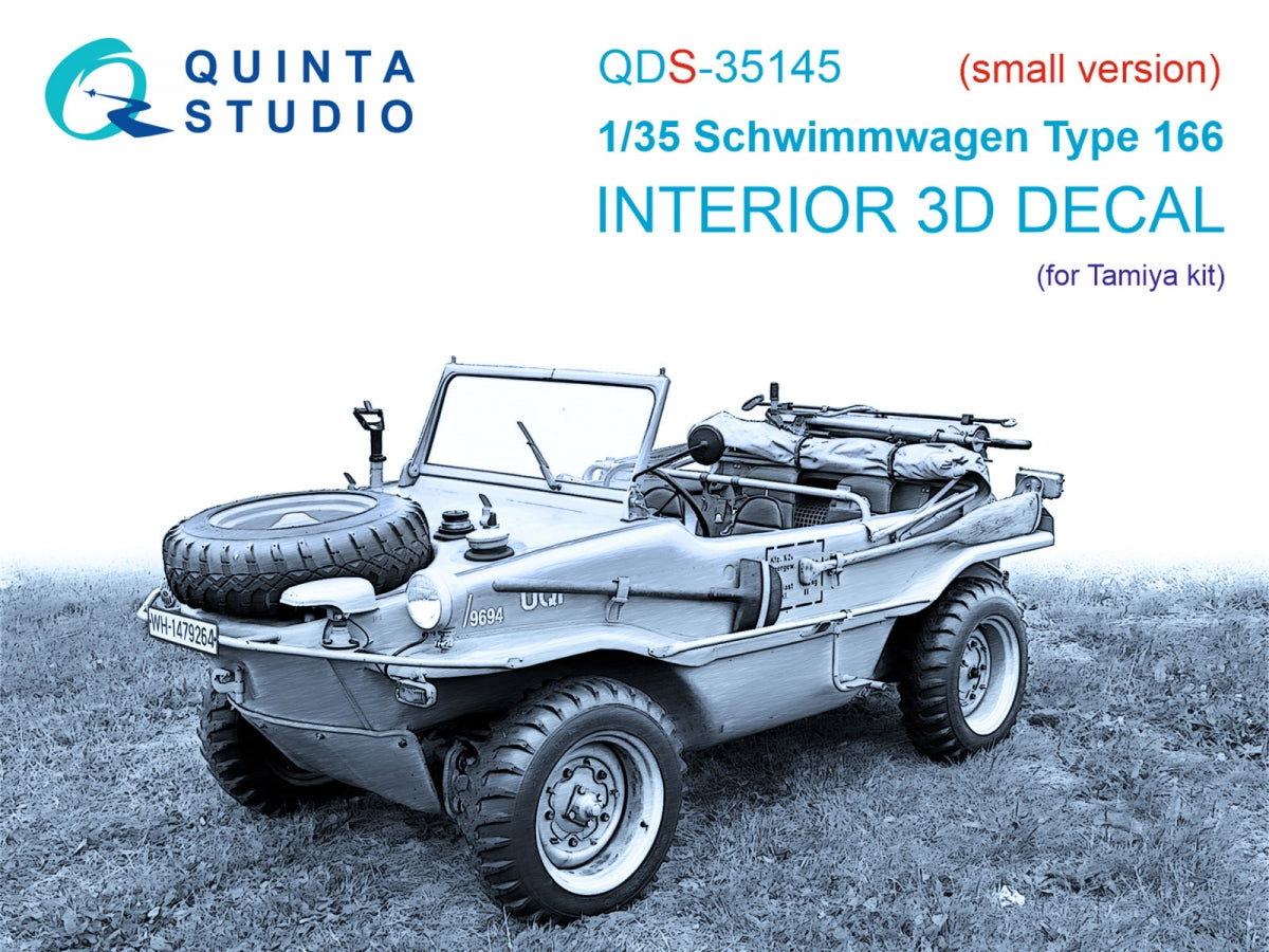 Intérieur imprimé en 3D et coloré sur papier décalcomanie Quinta Studio QDS-35145 Schwimmwagen Type 166 (Tamiya) (Petite version) 1/35