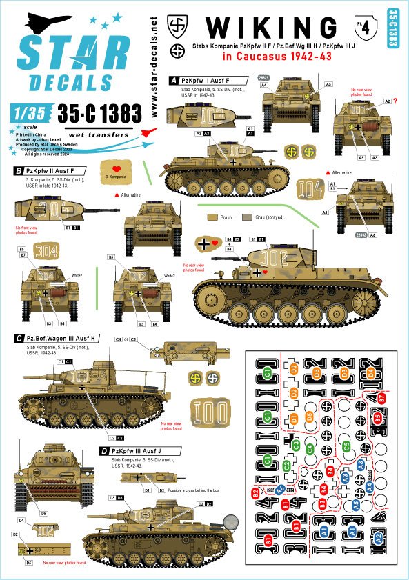 Star Decals 35-C1383 Wiking n° 4. 5. SS-Wiking dans le Caucase 1942-43. Échelle 1/35