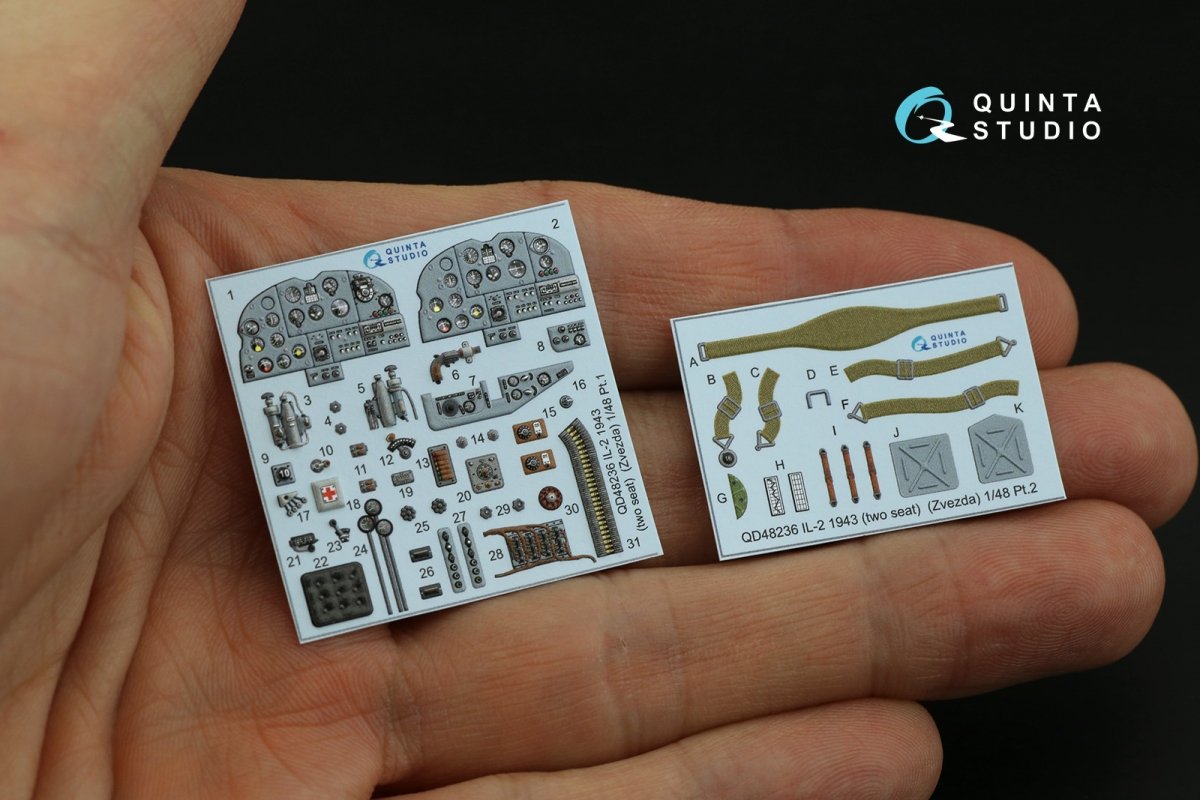 Intérieur imprimé en 3D et coloré sur papier décalcomanie pour maquette Zvezda QD48236 IL-2 1943 (biplace) Quinta Studio, échelle 1/48 – immagine 2