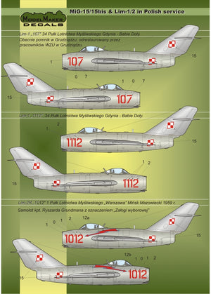 Décalcomanies ModelMaker D48023 MiG-15/15bis et Lim-1/2 en service polonais – image 4