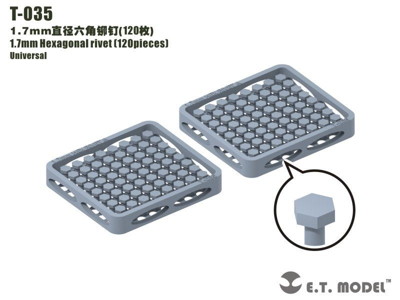 Rivet hexagonal ET modèle T-035 1,7 mm (120 pièces) (rivets)