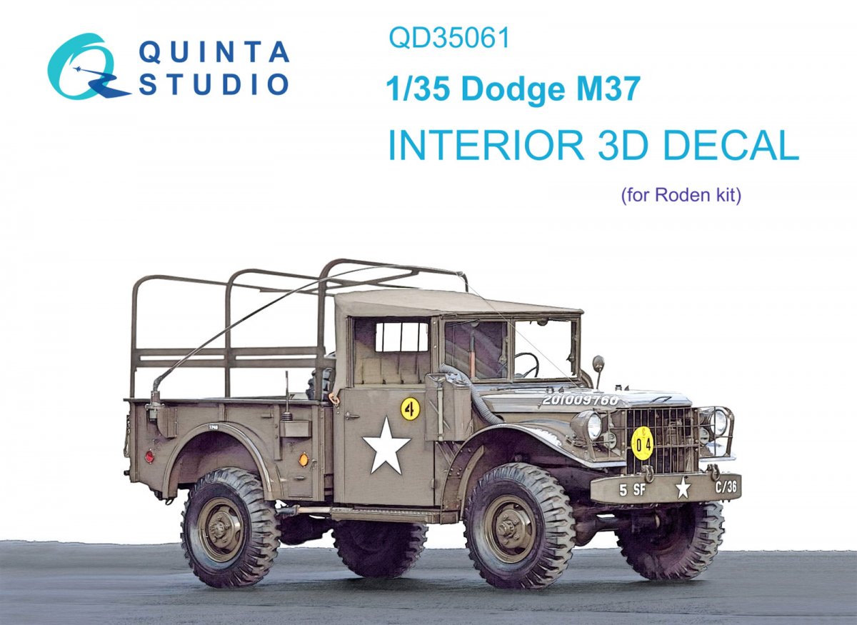 Quinta Studio QD35061 Dodge M37 3D-Printed &amp; colored Interior on decal paper (Roden) 1/35