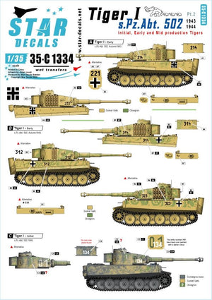 Star Decals 35-C1334 Tiger I. sPzAbt 502 n° 2. Tigers de production initiale / début / milieu de production 1943-44. Échelle 1/35